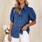 👚 50% RABATT JETZT! 💙 Damen Puffärmel Jeansbluse – Knopfleiste, Kragen & leicht – Atmungsaktive Baumwollmischung – romantisches Volumen & Alltagscharme für jeden Tag ✨