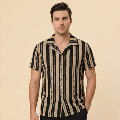 👕 60% RABATT JETZT! 🌊 Herren Wavy Stripe Kubanisches Kragen-Hemd – Atmungsaktive Textur & entspannte Passform – Retro Sommerstil – perfekt für Strand, Urlaub oder heiße Tage 🌴