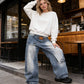 👖 60% RABATT! ✨ Damen Jeans mit asymmetrischem Bund & weitem Bein – Stretch-Denim & moderner Schnitt – Lässiger Streetwear-Look mit einzigartiger Silhouette – perfekt für einen individuellen Stil 🌟