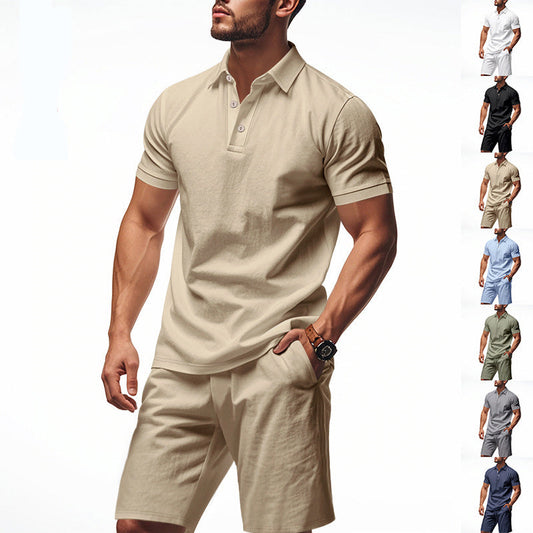 👕 50% RABATT! 💥 Herren lässiges Oberteil & Shorts 2-teiliges Set – Leinenmischung & Revers-Kragen – Elastischer Bund – perfekt für warme Tage, Strand oder Freizeit – bequem und stilvoll ✨🩳🌿