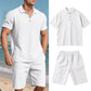 👕 50% RABATT! 💥 Herren lässiges Oberteil & Shorts 2-teiliges Set – Leinenmischung & Revers-Kragen – Elastischer Bund – perfekt für warme Tage, Strand oder Freizeit – bequem und stilvoll ✨🩳🌿