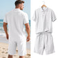 👕 50% RABATT! 💥 Herren lässiges Oberteil & Shorts 2-teiliges Set – Leinenmischung & Revers-Kragen – Elastischer Bund – perfekt für warme Tage, Strand oder Freizeit – bequem und stilvoll ✨🩳🌿