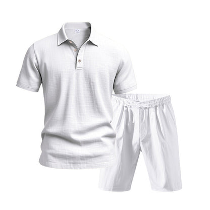 👕 50% RABATT! 💥 Herren lässiges Oberteil & Shorts 2-teiliges Set – Leinenmischung & Revers-Kragen – Elastischer Bund – perfekt für warme Tage, Strand oder Freizeit – bequem und stilvoll ✨🩳🌿