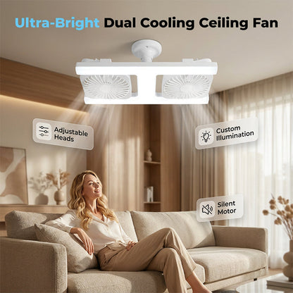 🌀 60% RABATT! ✨ Deckenventilator mit Doppelkopf und LED-Licht – Modernes Design mit Fernbedienung – Perfekt für Wohnzimmer & Schlafzimmer – leise & energieeffizient 💡