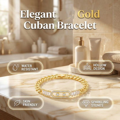 📿 50% RABATT! 💥 Damen Goldton Zirkonia Kettenarmband – Kubanische Glieder & Zirkon-Akzente – Eleganter Blickfang mit Faltschließe – perfekt für Alltag oder besondere Anlässe ✨🌸