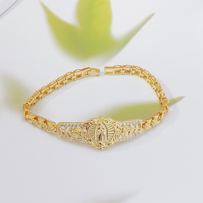 💛 50% RABATT! ✨ Goldenes Maria Armband – Geometrisches Design & filigranes Blumenmuster – Elegantes Kettenband für Damen – Perfektes Accessoire 🌸