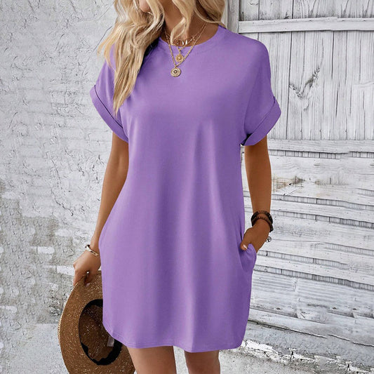 👗 50% RABATT! 🌿 Damen-Tunika-Kleid mit Rundhals – Einfarbig, lockere Passform & Taschen – Vielseitig & bequem – perfekt für Alltag, Freizeit oder Reisen ✨🧳