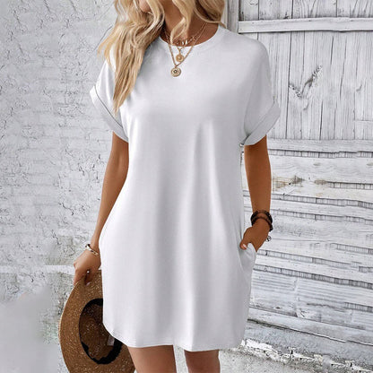 👗 50% RABATT! 🌿 Damen-Tunika-Kleid mit Rundhals – Einfarbig, lockere Passform & Taschen – Vielseitig & bequem – perfekt für Alltag, Freizeit oder Reisen ✨🧳