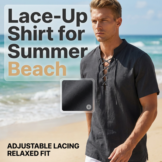 👔 50% RABATT! 🏆 Herren lässiges Schnürhemd mit Kurzarm – Atmungsaktiv & vielseitig – Perfekt für Sommer, Freizeit oder lässige Bürotage – bequemer Look mit Stil ✨🌿