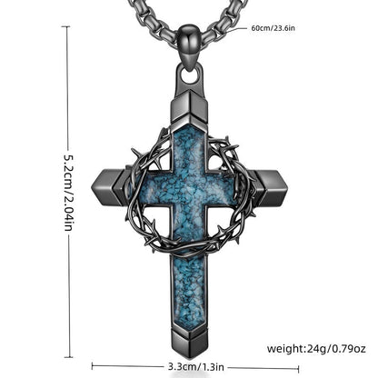 ✨ 50% RABATT! 🖤 Statement-Kreuzanhänger – Dornenkrone, blauer Steineinlage & Vintage-Design – Einzigartiges Accessoire mit Symbolkraft 💎