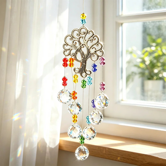 🌳 50% RABATT! ☀️ Lebensbaum Kristall Sonnenfänger – Edler Anhänger mit facettierten Steinen – Perfekt als Fensterdekoration – fängt Licht ein und verbreitet Regenbogenfarben im Raum 🌈✨🏡