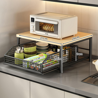 🍳 50% RABATT! 🏠 2-stöckiges Mikrowellenregal – Mit herausziehbarer Schublade & stabiler Konstruktion – Perfekt für mehr Stauraum in der Küche ✨