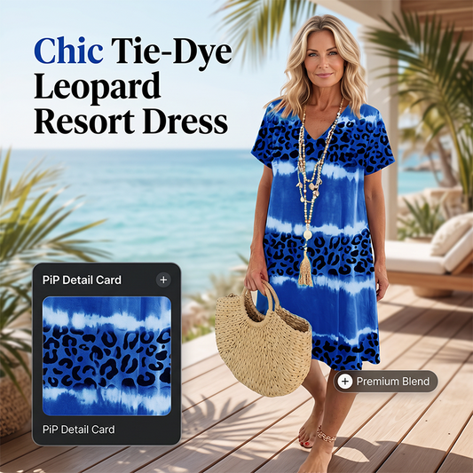 🐆 50% RABATT! 👗 Damen Casual Batik Leopardenmuster V-Ausschnitt Kleid – Leichter Stoff, lässiger Schnitt & stylishes Design – Perfekt für Sommer, Strand & Alltag ☀️