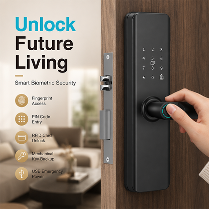 🔑 50% RABATT! 🚪 Intelligentes Türschloss mit Fingerabdruck & Code – Einfache Montage, bohrfrei & sicher – Ideal für Mietwohnungen, Hotels & Apartments 🔐