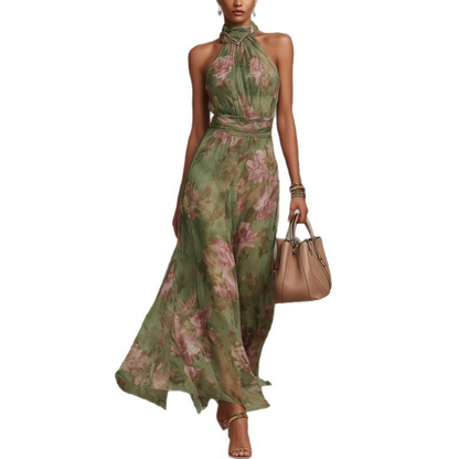 🌸 60% RABATT! 👗 Elegantes Maxi-Kleid mit Blumendruck & Neckholder – Fließender Stoff, figurschmeichelnd & Boho-Stil – Ideal für Sommer, Urlaub & warme Abende ☀️