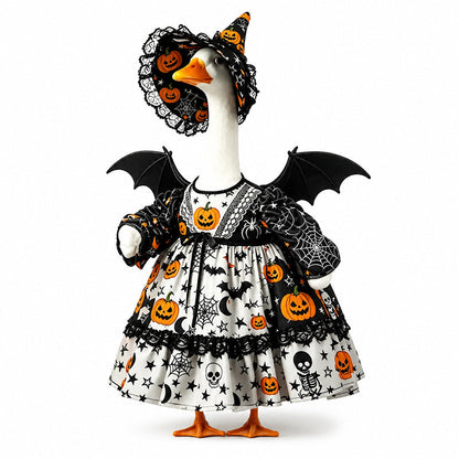 🎃 50% RABATT! 👻 Halloween Veranda-Gans Kostüm-Set – Hexen- & Kürbis-Design, wetterfest & dekorativ – Perfekte Gartendeko für gruselige Herbststimmung 🌙