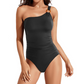 👙 50% RABATT! 🌊 Damen Badeanzug mit One-Shoulder-Träger & Raffung – Figurschmeichelnd, elegant & bequem – Perfekt für Strand & Pool ☀️