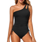 👙 50% RABATT! 🌊 Damen Badeanzug mit One-Shoulder-Träger & Raffung – Figurschmeichelnd, elegant & bequem – Perfekt für Strand & Pool ☀️