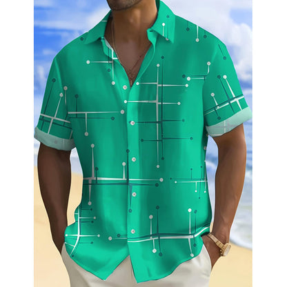 ☀️ 50% RABATT! 👔 Herren Geometrisches Muster Kurzarmhemd – Locker sitzend, weich & luftig – Perfekt für Urlaub & heiße Tage ✨
