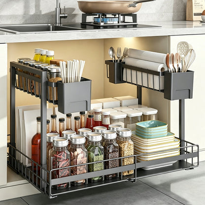🍳 50% RABATT! 🏠 Ausziehbares Küchenregal mit gleitender Schublade – Platzsparend, vielseitig & stabil – Ideal für Schränke, Speisekammer & Arbeitsplatten ✨