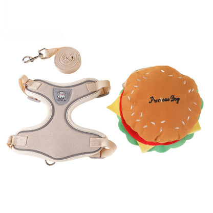 🍔 50% RABATT! 🐾 Niedliches Hamburger-Haustier-Geschirr & Leinenset – Inklusive Mini-Rucksack, verstellbar & bequem – Perfektes Outfit für kleine Hunde & Katzen 🎒