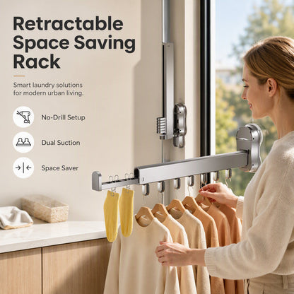🧺 50% RABATT! 🏠 Platzsparender Wäscheständer – Ausziehbar, Saugnapfbefestigung & Aluminium – Ideal für kleine Räume & flexible Nutzung ✨