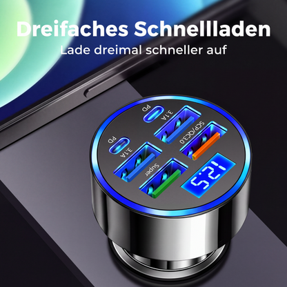 🔌 KAUFE 1, ERHALTE 1 GRATIS! 🚗 6-in-1-Schnellladegerät für Autos – Mehrere Anschlüsse, Spannungsanzeige & kompaktes Design – Ideal für alle Geräte unterwegs ⚡