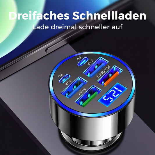 🔌 KAUFE 1, ERHALTE 1 GRATIS! 🚗 6-in-1-Schnellladegerät für Autos – Mehrere Anschlüsse, Spannungsanzeige & kompaktes Design – Ideal für alle Geräte unterwegs ⚡