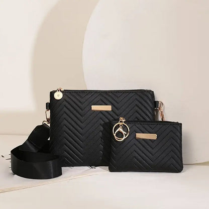 👛 50% RABATT! 🎉 Damen Wellen-Präge-Umhängetasche Set – Mit breitem Riemen & passendem Münzbeutel – Stilvoll & praktisch für den Alltag ✨