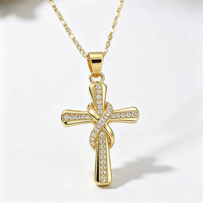 ✝️ 50% RABATT! ✨ Damen Halskette mit funkelndem Kreuzanhänger – Gedrehtes Design, elegant & vielseitig – Perfekt für Alltag & besondere Anlässe 💎