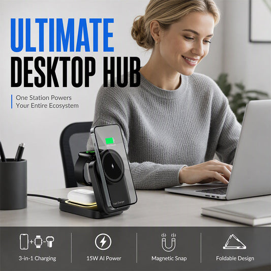 📱 50% RABATT! ⚡ 3-in-1 Faltbare kabellose Ladestation – 15W Schnellladegerät & Desktop-Ständer – Lädt Phone, Watch & Earbuds gleichzeitig ✨