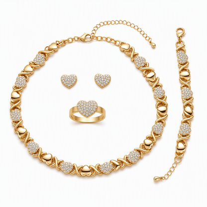 💎 50% RABATT! ❤️ 4‑teiliges Herz-Schmuckset – Kette, Ohrringe, Armband & Ring ✨