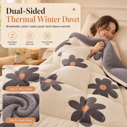 🛏️ 50% RABATT! ❄️ Warme Winterdecke – Lammfleece, Aloe-Baumwolle & dunkles Blumenmuster ✨