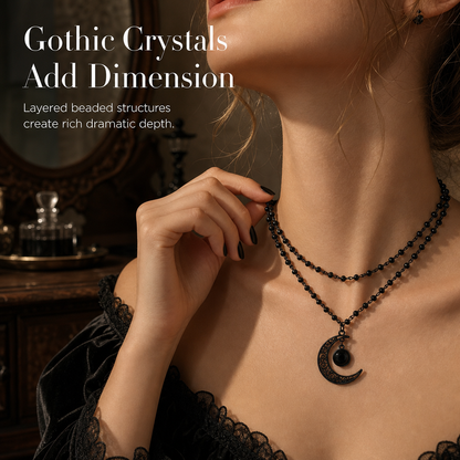 🖤 50% RABATT! 🌙 Gothic Kristall-Halskette – Hohler Mondanhänger ✨