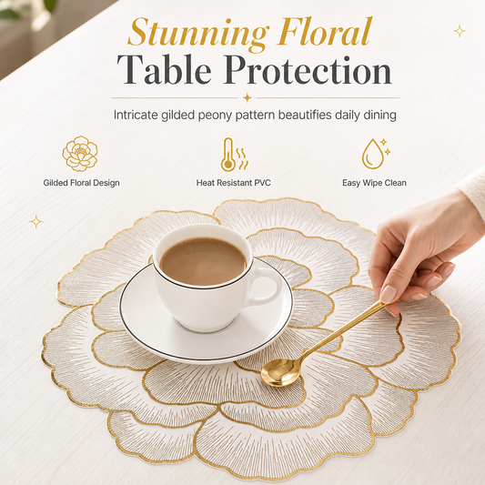 🌸 50% RABATT! 🍽️ Pfingstrosen-PVC-Platzset – Hitzebeständig, rutschfest & 38cm ✨