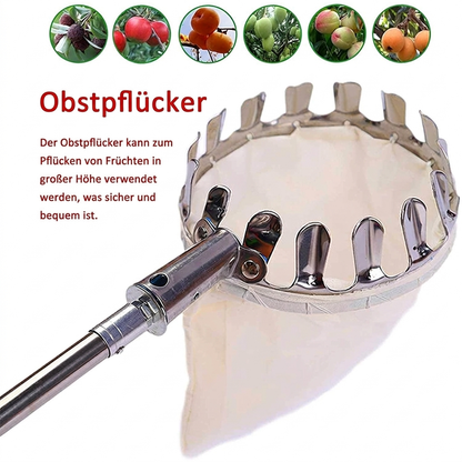 🍎 50% RABATT! 🌳 Obstpflücker mit Auffangkorb – Verzinkt & mit Teleskopstiel ✨