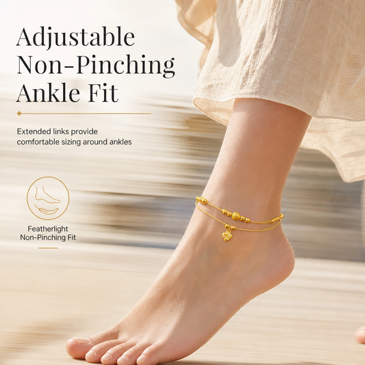 💛 50% RABATT! 🦶 Damen Fußkettchen – Doppellage & Herz-Anhänger in Goldton ✨